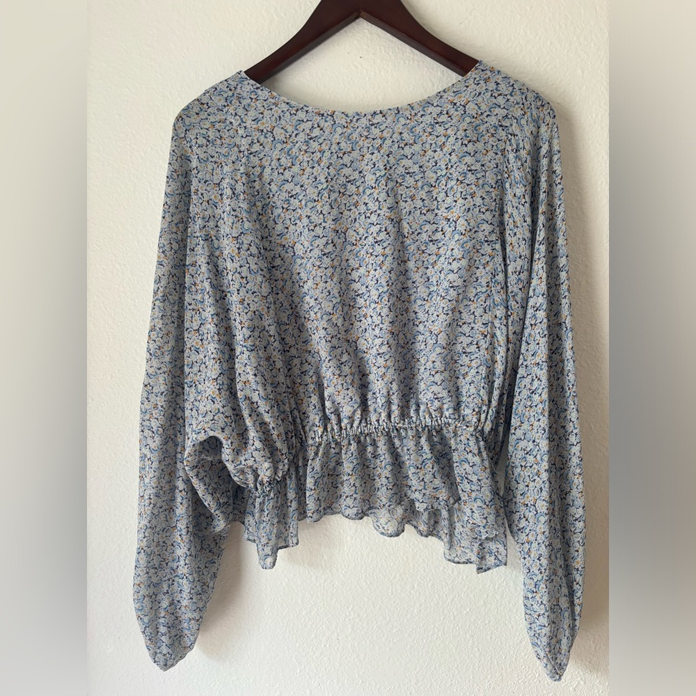 Love Shack Fancy Blue Flower Multi Silk Blouse M